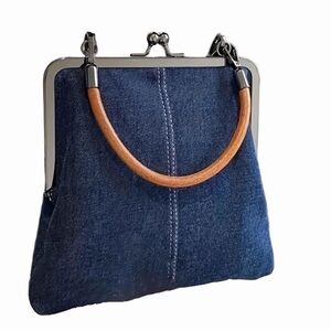 Denim Crossbody Tote Bags, Mini Blue Denim Totebag Kiss Lock Purse new